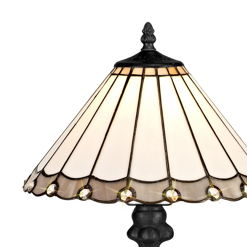 Regal Lighting SL-1158/1 1 Light Curved Table Lamp E27 With 30cm Tiffany Shade, Grey/Cream/Crystal/Black