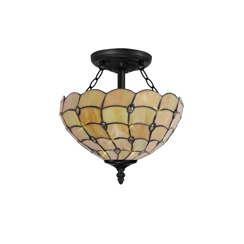 Regal Lighting SL-1443/1 2 Light 30cm Tiffany Uplighter Semi Flush Beige/Clear Crystal/Black
