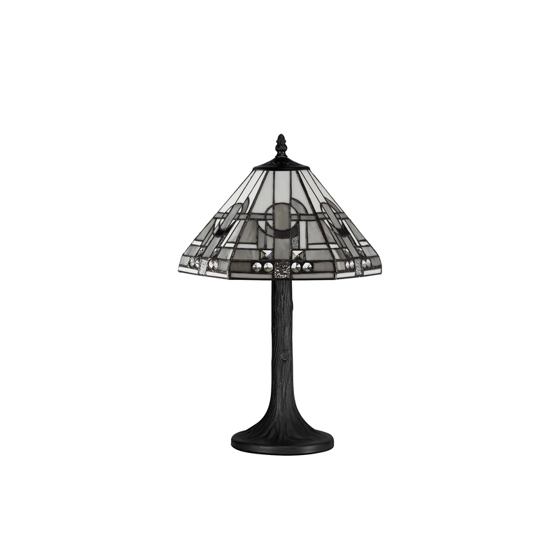 Regal Lighting SL-1471/BL 1 Light Tree Like Table Lamp E27 With 30cm Tiffany Shade, White/Grey/Black/Clear Crystal/Black