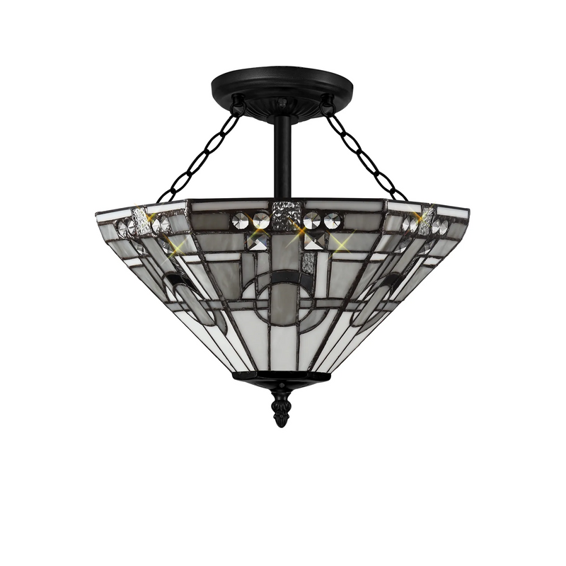 Regal Lighting SL-1455/1 3 Light 40cm Tiffany Uplighter Semi Flush White/Grey/Black/Clear Crystal/Black