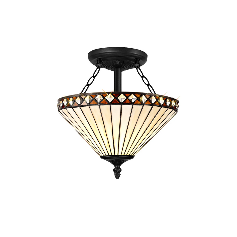 Regal Lighting SL-1263/1 2 Light 30cm Tiffany Uplighter Semi Flush Amber/Cream/Crystal/Black