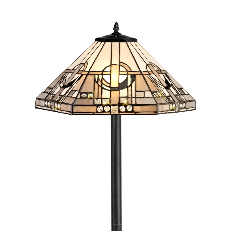 Regal Lighting SL-1451/BL 2 Light Stepped Design Floor Lamp E27 With 40cm Tiffany Shade, White/Grey/Black/Clear Crystal/Black