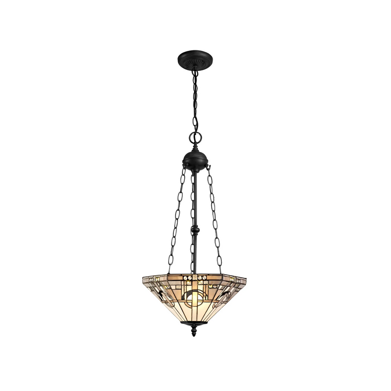 Regal Lighting SL-1454/BL 3 Light Uplighter Pendant E27 With 40cm Tiffany Shade, White/Grey/Black/Clear Crystal/Black