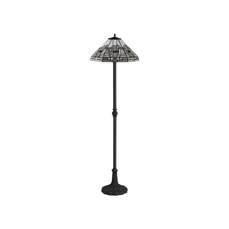 Regal Lighting SL-1452/BL 2 Light Leaf Design Floor Lamp E27 With 40cm Tiffany Shade, White/Grey/Black/Clear Crystal/Black