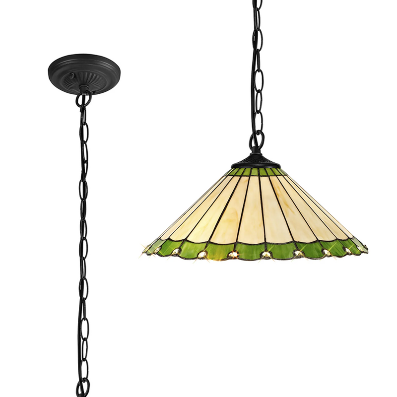 Regal Lighting 1 Light 40cm Tiffany Pendant Green And Cream With Clear Crystal Shade • SL-1234-1