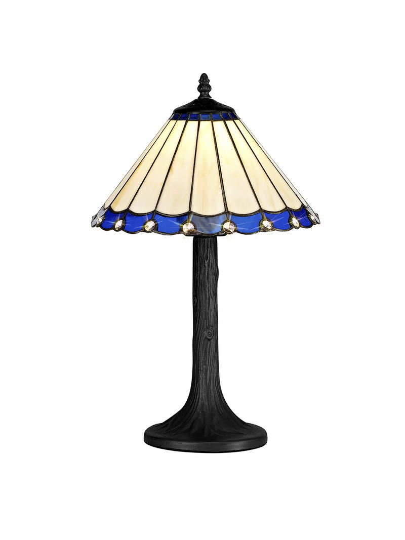 Regal Lighting SL-1181/1 1 Light Tree Like Table Lamp E27 With 30cm Tiffany Shade, Blue/Cream/Crystal/Black