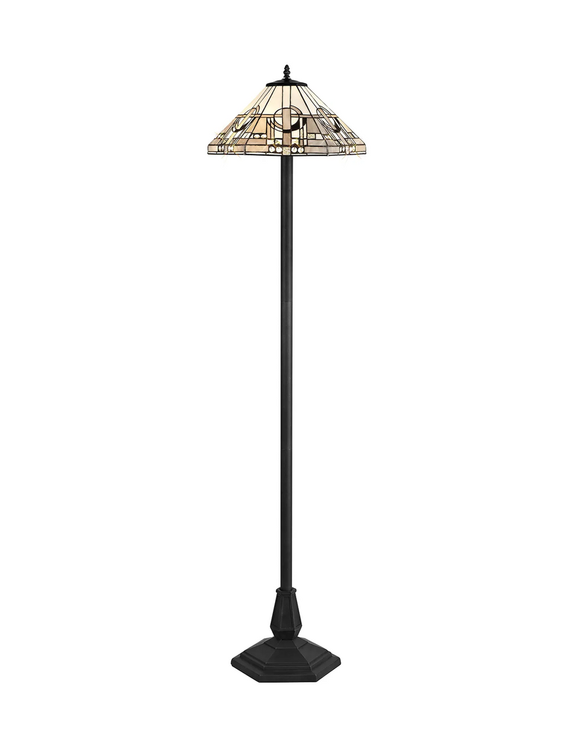 Regal Lighting SL-1453/BL 2 Light Octagonal Floor Lamp E27 With 40cm Tiffany Shade, White/Grey/Black/Clear Crystal/Black