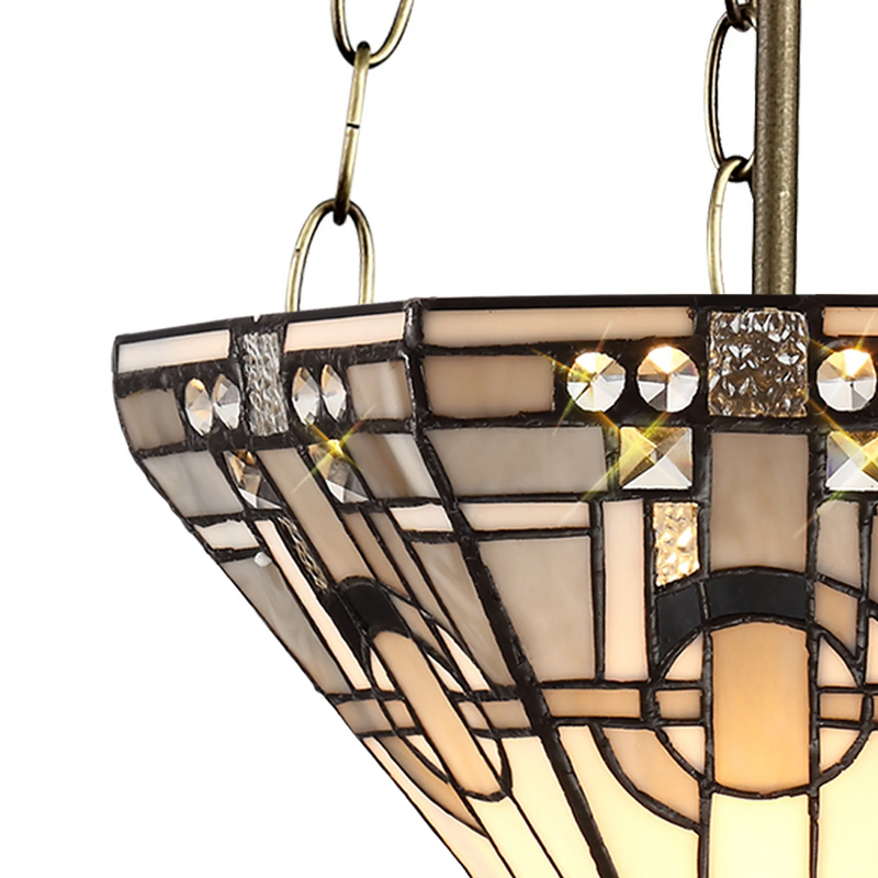 Regal Lighting SL-1462 3 Light 30cm Tiffany Uplighter Pendant White And Grey With Clear Crystal Shade