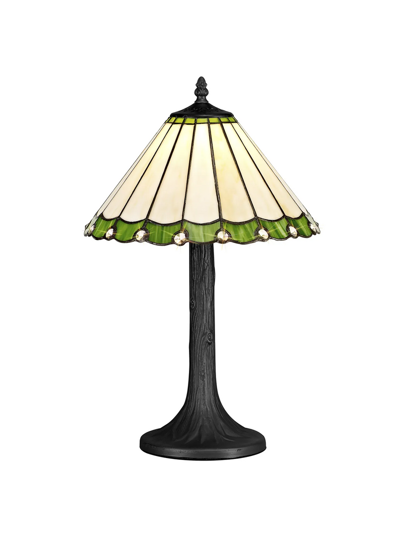 Regal Lighting SL-1247-1 1 Light Tree Tiffany Table Lamp 30cm Green And Cream With Clear Crystal Shade