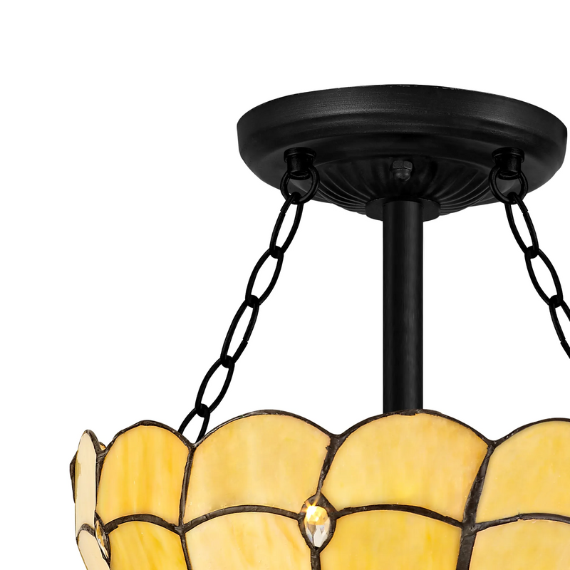 Regal Lighting SL-1442/1 3 Light 30cm Tiffany Uplighter Semi Flush Beige/Clear Crystal/Black