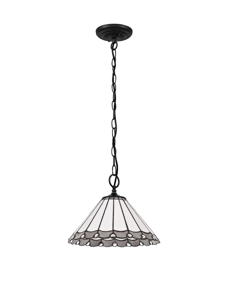 Regal Lighting SL-1156/1 1 Light Downlighter Pendant E27 With 30cm Tiffany Shade, Grey/Cream/Crystal/Black