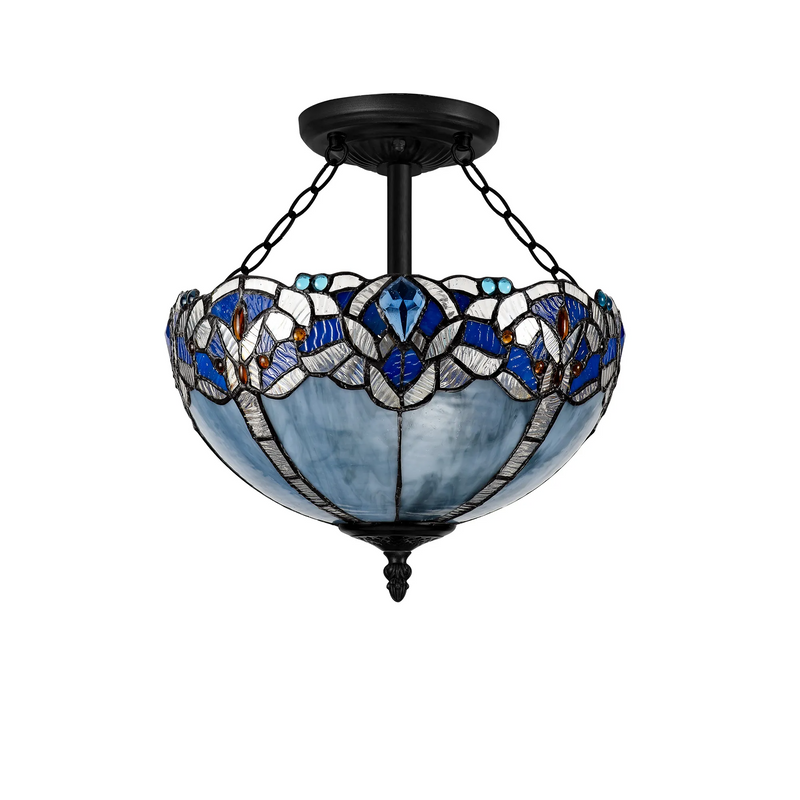 Regal Lighting SL-1327/1 3 Light 40cm Tiffany Uplighter Semi Flush Blue/Clear Crystal/Black
