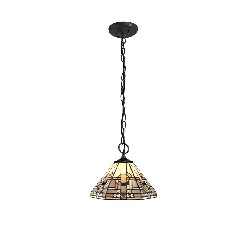 Regal Lighting SL-1466/BL 3 Light Downlighter Pendant E27 With 30cm Tiffany Shade, White/Grey/Black/Clear Crystal/Black