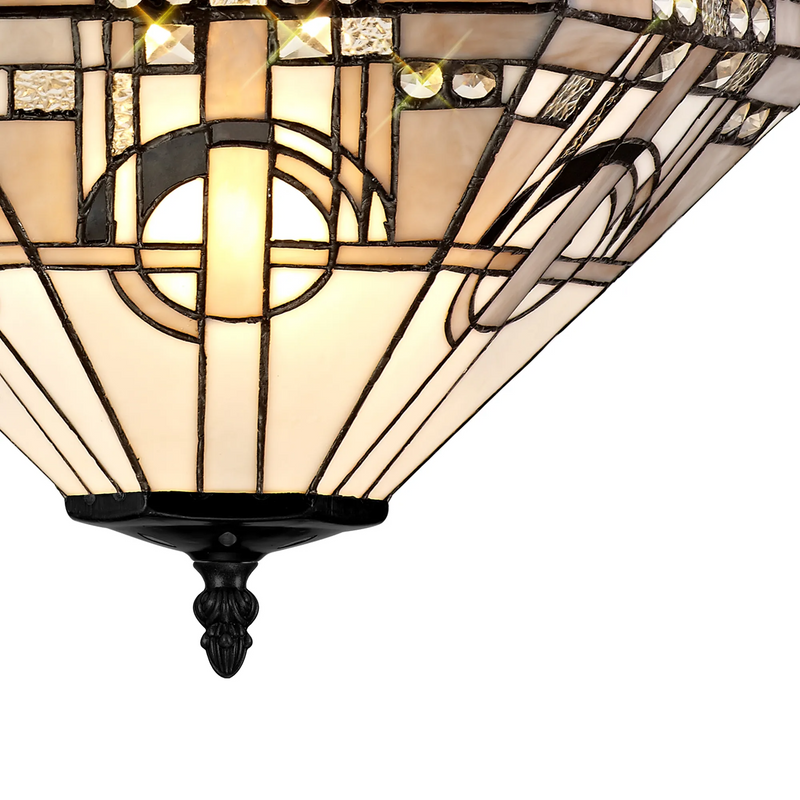 Regal Lighting SL-1455/1 3 Light 40cm Tiffany Uplighter Semi Flush White/Grey/Black/Clear Crystal/Black