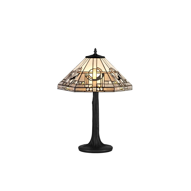 Regal Lighting SL-1461/BL 2 Light Tree Like Table Lamp E27 With 40cm Tiffany Shade, White/Grey/Black/Clear Crystal/Black