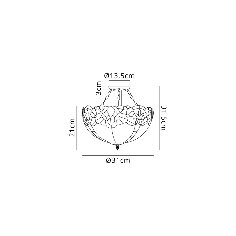 Regal Lighting SL-1337/1 2 Light 30cm Tiffany Uplighter Semi Flush Blue/Clear Crystal/Black