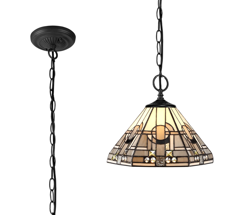 Regal Lighting SL-1467/BL 2 Light Downlighter Pendant E27 With 30cm Tiffany Shade, White/Grey/Black/Clear Crystal/Black