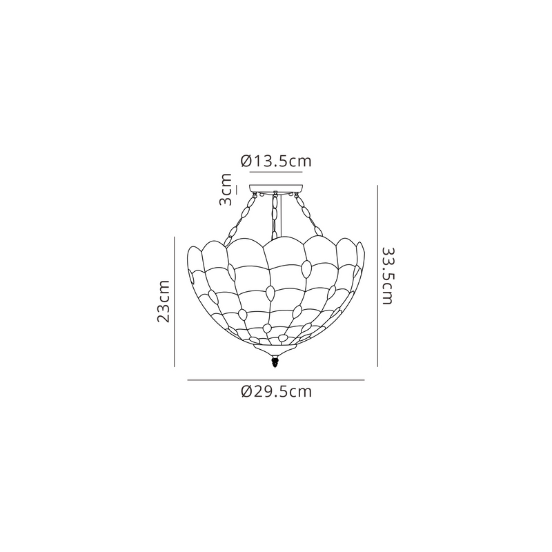 Regal Lighting SL-1443/1 2 Light 30cm Tiffany Uplighter Semi Flush Beige/Clear Crystal/Black