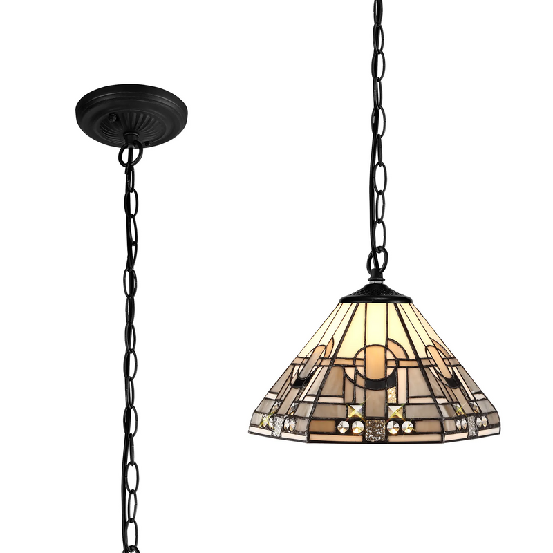 Regal Lighting SL-1468/BL 1 Light Downlighter Pendant E27 With 30cm Tiffany Shade, White/Grey/Black/Clear Crystal/Black