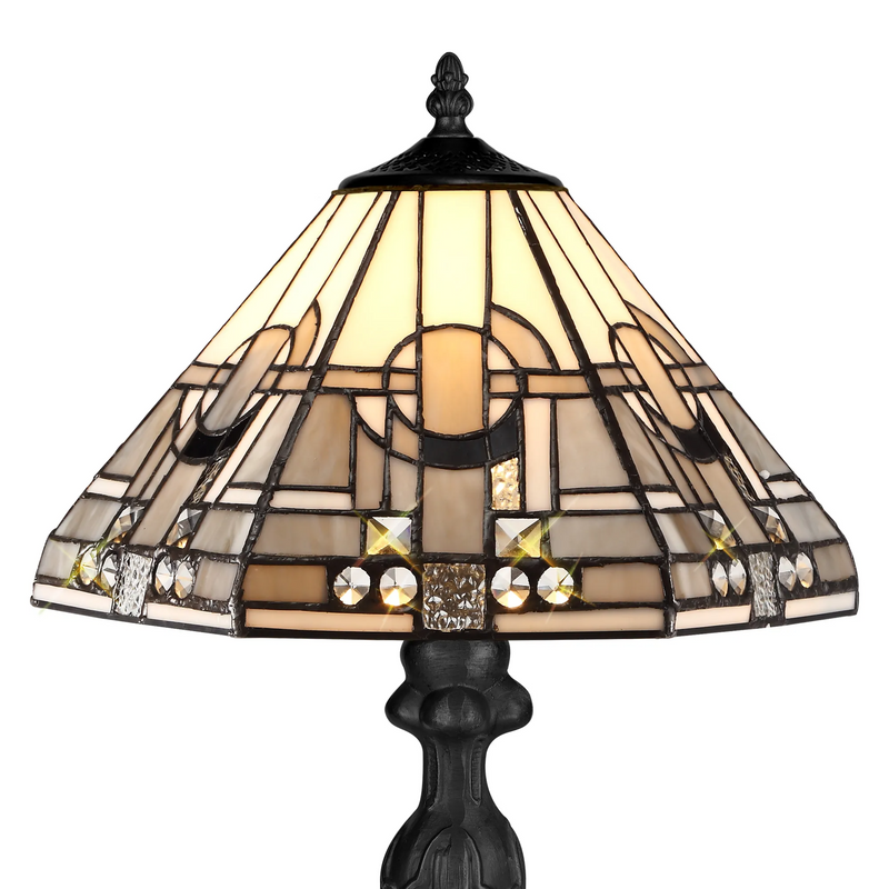 Regal Lighting SL-1459/BL 1 Light Curved Table Lamp E27 With 30cm Tiffany Shade, White/Grey/Black/Clear Crystal/Black