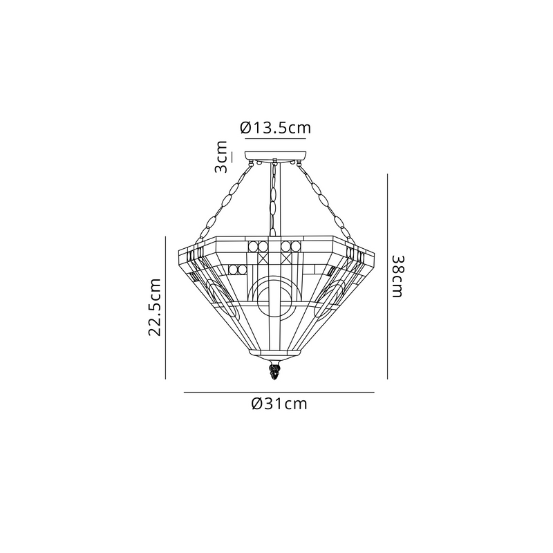 Regal Lighting SL-1464/1 3 Light 30cm Tiffany Uplighter Semi Flush White/Grey/Black/Clear Crystal/Black