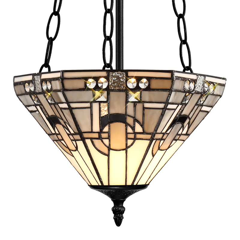 Regal Lighting SL-1463/BL 2 Light Uplighter Pendant E27 With 30cm Tiffany Shade, White/Grey/Black/Clear Crystal/Black
