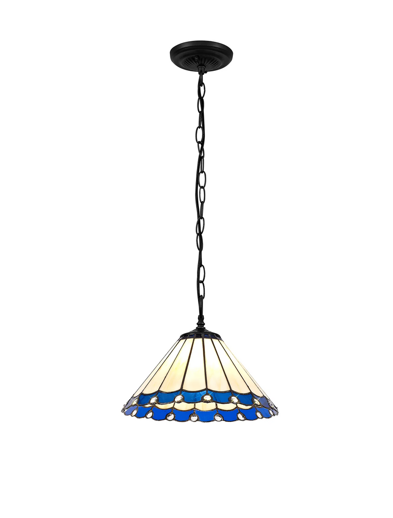 Regal Lighting SL-1178/1 1 Light Downlighter Pendant E27 With 30cm Tiffany Shade, Blue/Cream/Crystal/Black