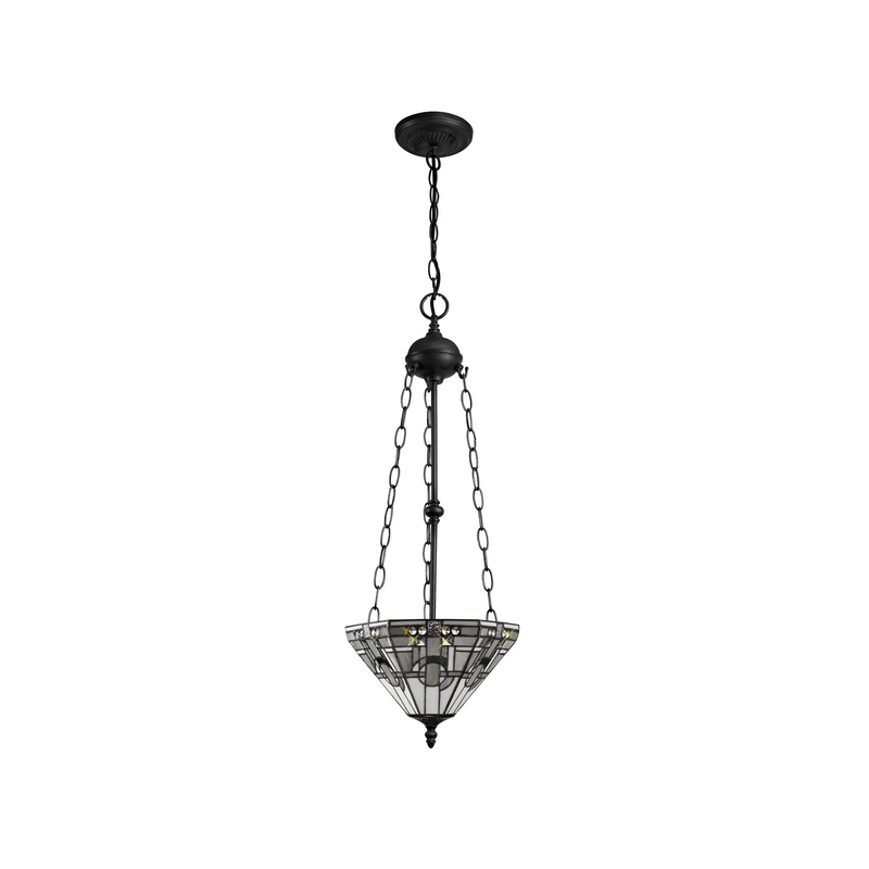 Regal Lighting SL-1462/BL 3 Light Uplighter Pendant E27 With 30cm Tiffany Shade, White/Grey/Black/Clear Crystal/Black