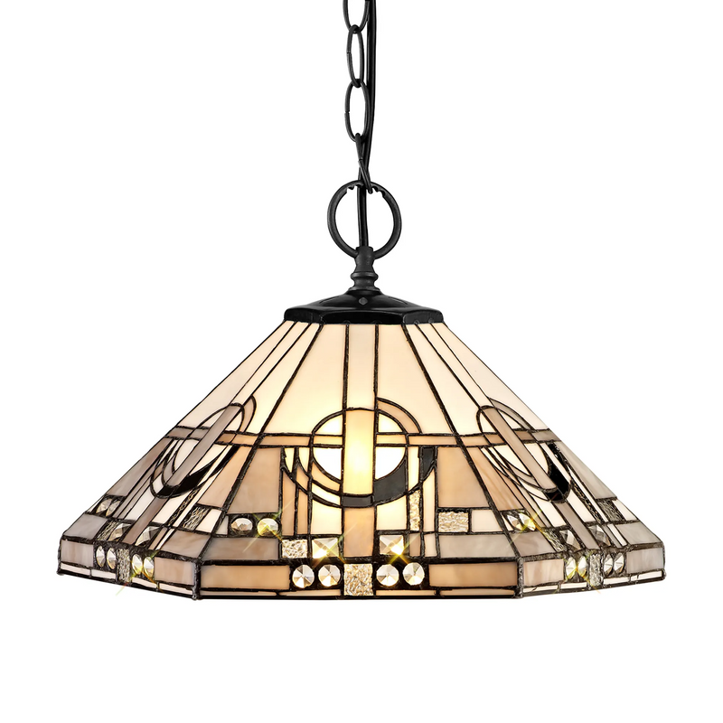 Regal Lighting SL-1457/BL 2 Light Downlighter Pendant E27 With 40cm Tiffany Shade, White/Grey/Black/Clear Crystal/Black