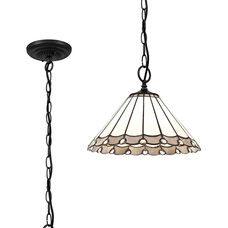 Regal Lighting SL-1156/1 1 Light Downlighter Pendant E27 With 30cm Tiffany Shade, Grey/Cream/Crystal/Black