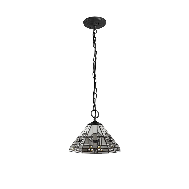 Regal Lighting SL-1466/BL 3 Light Downlighter Pendant E27 With 30cm Tiffany Shade, White/Grey/Black/Clear Crystal/Black