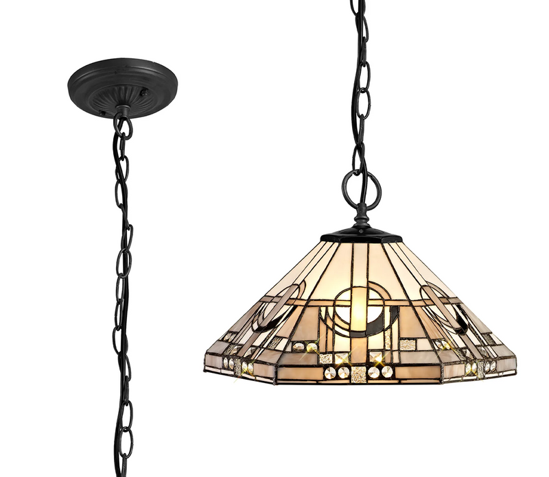 Regal Lighting SL-1456/BL 3 Light Downlighter Pendant E27 With 40cm Tiffany Shade, White/Grey/Black/Clear Crystal/Black