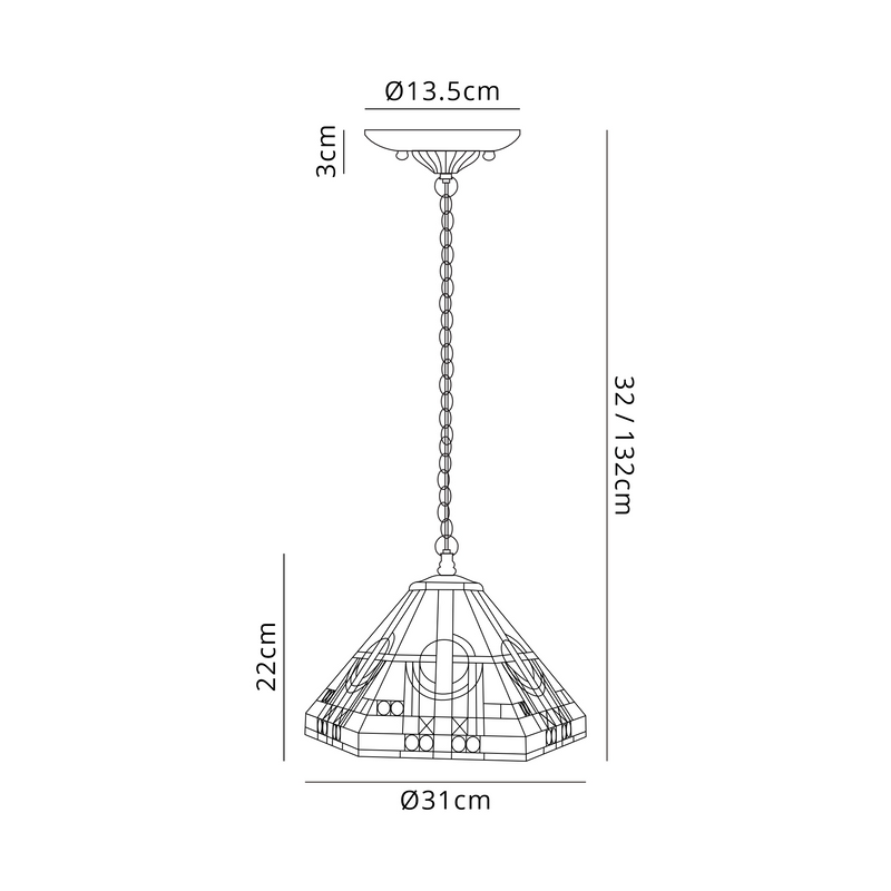 Regal Lighting SL-1468/BL 1 Light Downlighter Pendant E27 With 30cm Tiffany Shade, White/Grey/Black/Clear Crystal/Black