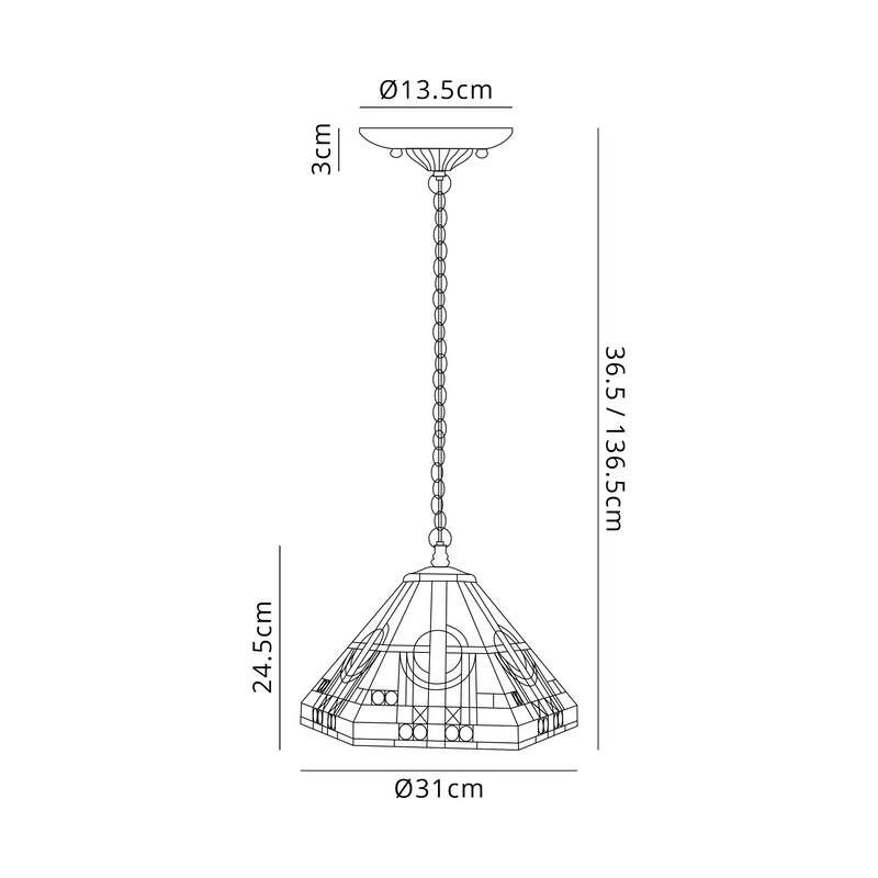 Regal Lighting SL-1467/BL 2 Light Downlighter Pendant E27 With 30cm Tiffany Shade, White/Grey/Black/Clear Crystal/Black