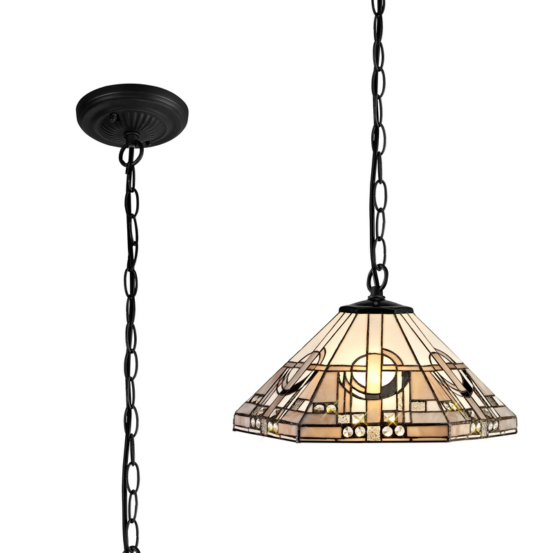 Regal Lighting SL-1458/BL 1 Light Downlighter Pendant E27 With 40cm Tiffany Shade, White/Grey/Black/Clear Crystal/Black