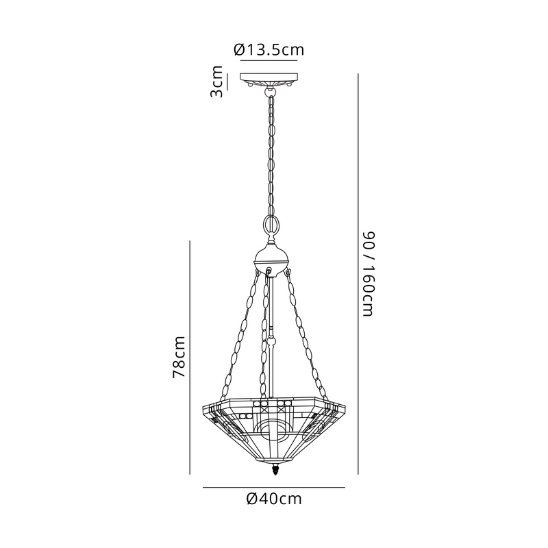 Regal Lighting SL-1454/BL 3 Light Uplighter Pendant E27 With 40cm Tiffany Shade, White/Grey/Black/Clear Crystal/Black
