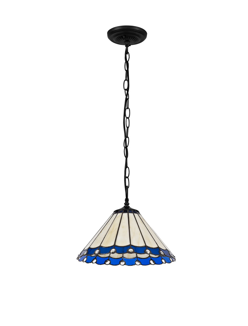 Regal Lighting SL-1178/1 1 Light Downlighter Pendant E27 With 30cm Tiffany Shade, Blue/Cream/Crystal/Black