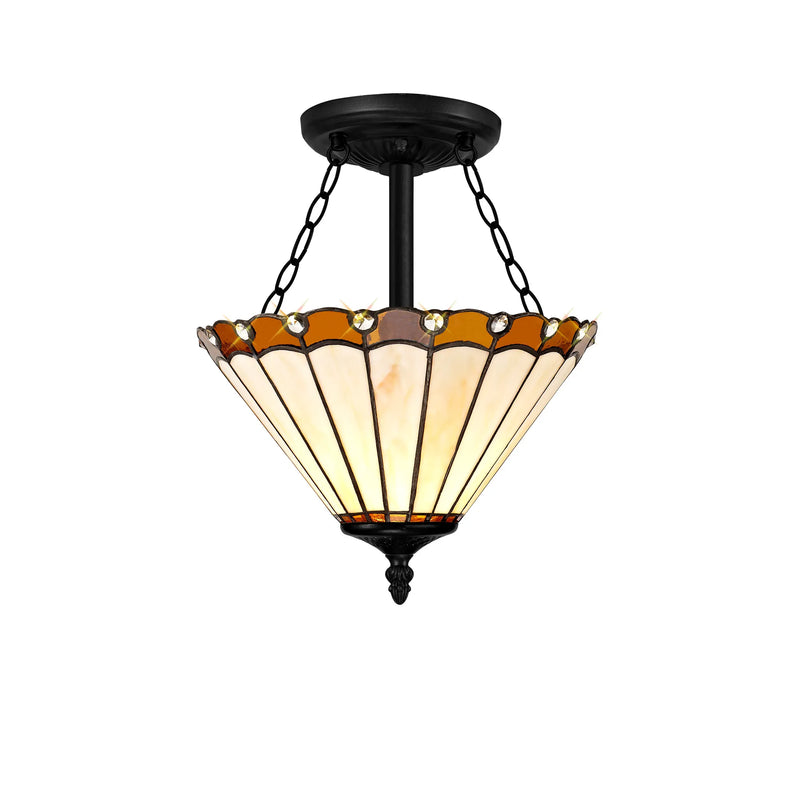 Regal Lighting SL-1218/1 3 Light 30cm Tiffany Uplighter Semi Flush Amber/Cream/Crystal/Black