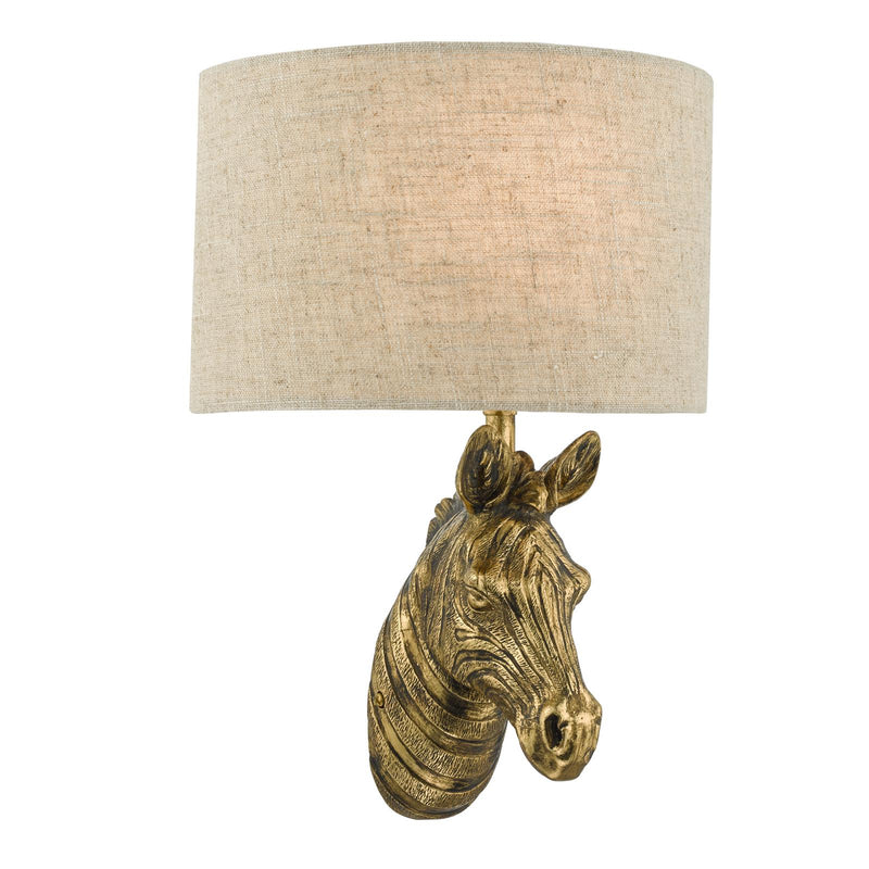 Dar Lighting Abby Zebra Wall Light Gold with Natural Linen Shade • ABB0735