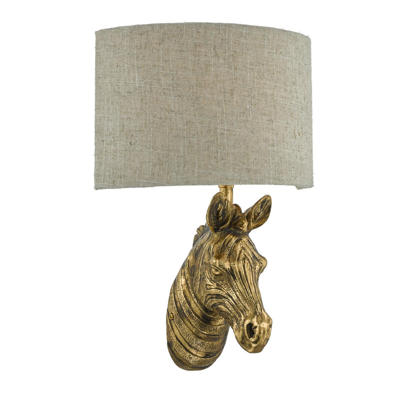Dar Lighting Abby Zebra Wall Light Gold with Natural Linen Shade • ABB0735