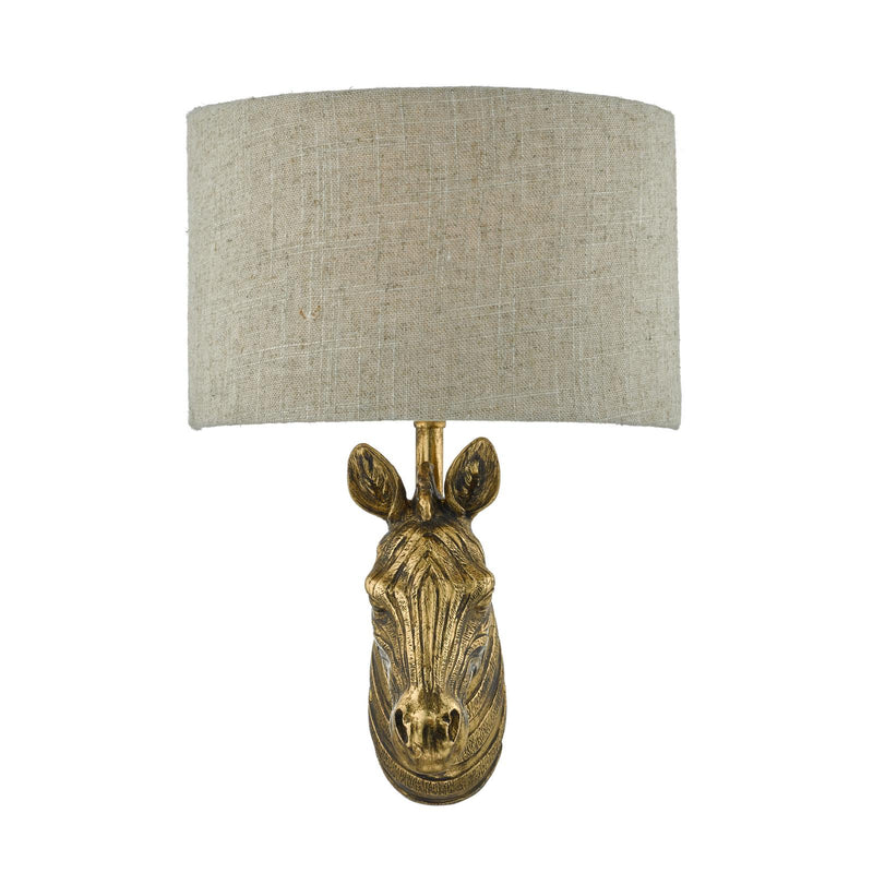 Dar Lighting Abby Zebra Wall Light Gold with Natural Linen Shade • ABB0735