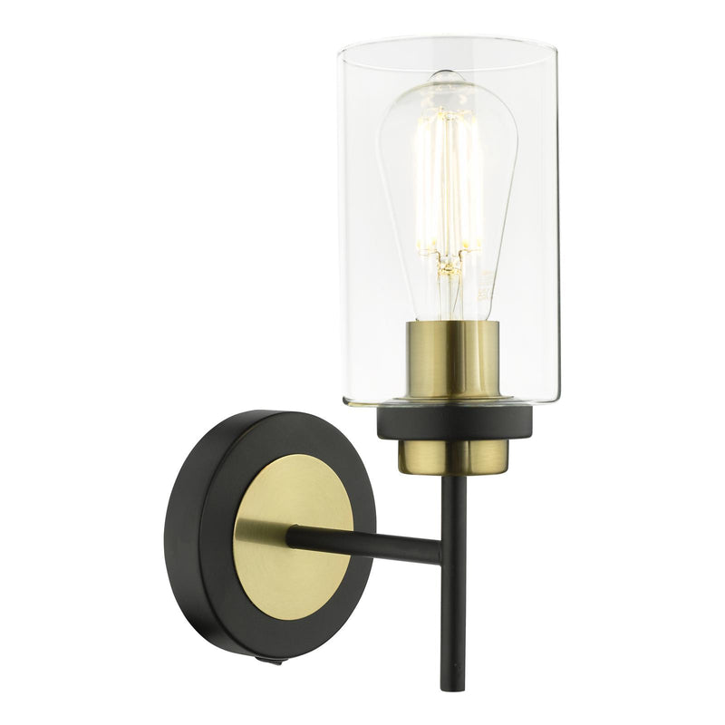 Dar Lighting Abel Wall Light Satin Black & Gold with Glass Shades • ABE0754