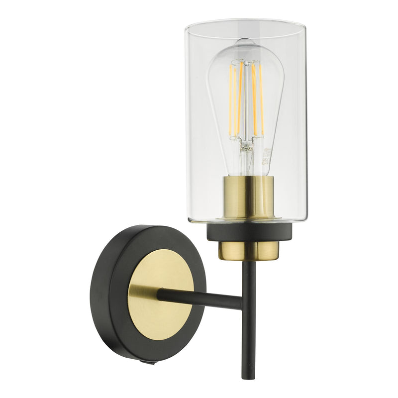 Dar Lighting Abel Wall Light Satin Black & Gold with Glass Shades • ABE0754