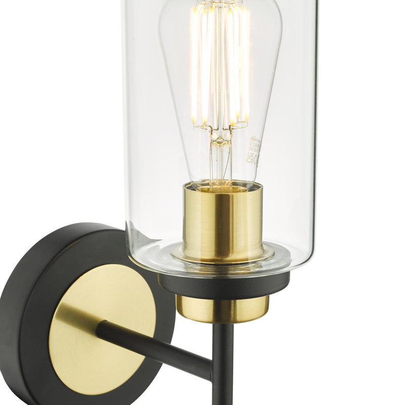 Dar Lighting Abel Wall Light Satin Black & Gold with Glass Shades • ABE0754