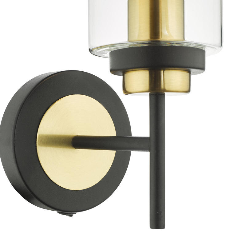 Dar Lighting Abel Wall Light Satin Black & Gold with Glass Shades • ABE0754