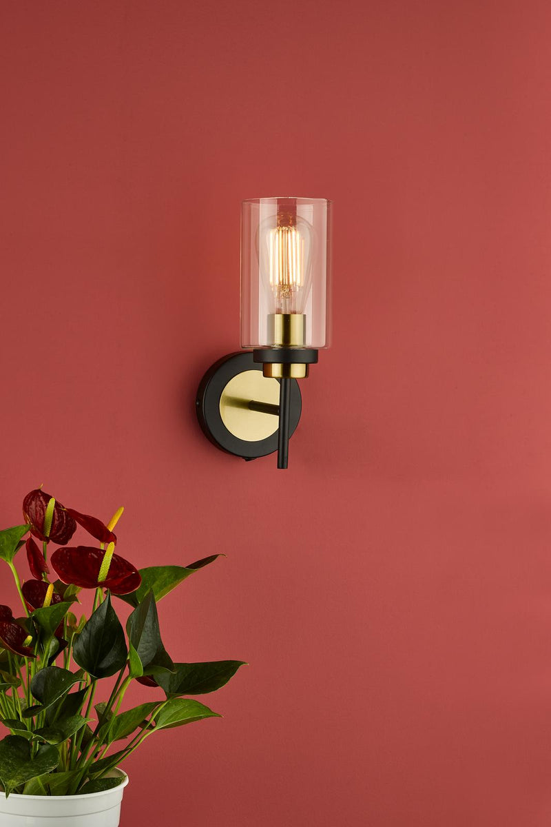 Dar Lighting Abel Wall Light Satin Black & Gold with Glass Shades • ABE0754