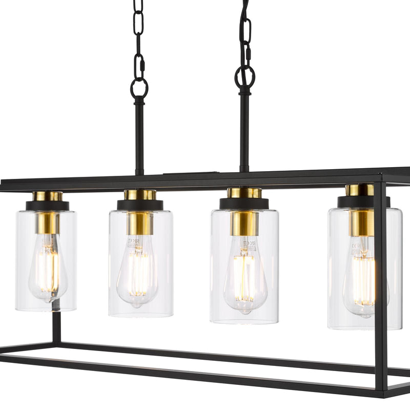 Dar Lighting Abel 4 Light Bar Pendant Satin Black and Glass • ABE8454