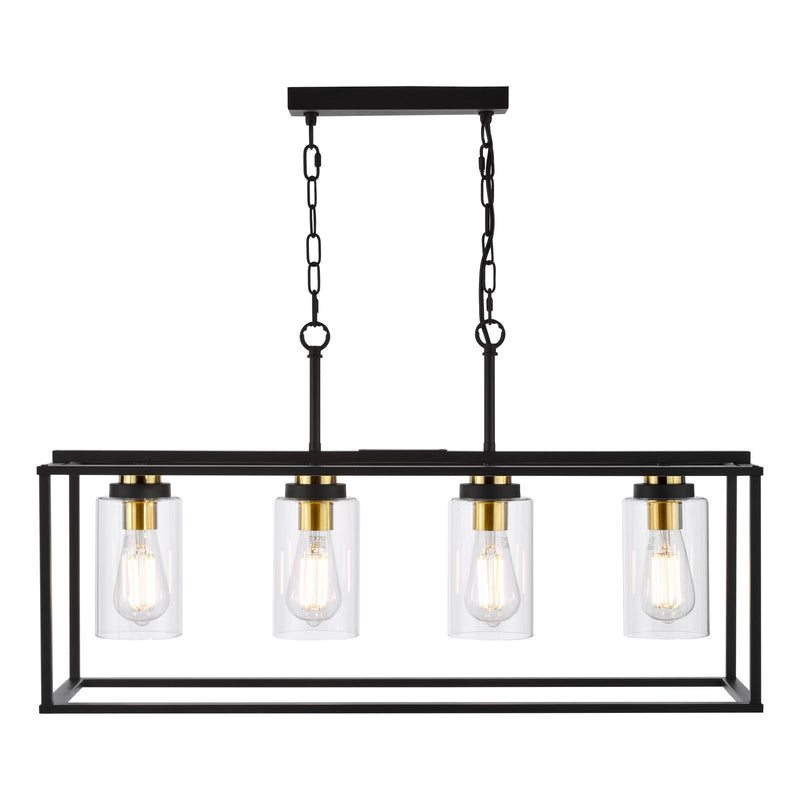 Dar Lighting Abel 4 Light Bar Pendant Satin Black and Glass • ABE8454