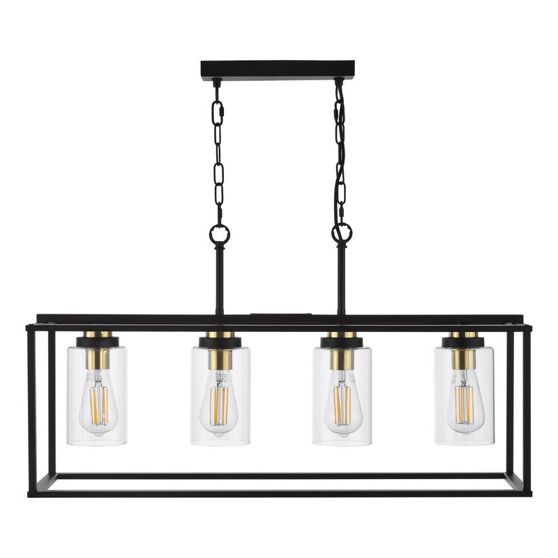 Dar Lighting Abel 4 Light Bar Pendant Satin Black and Glass • ABE8454