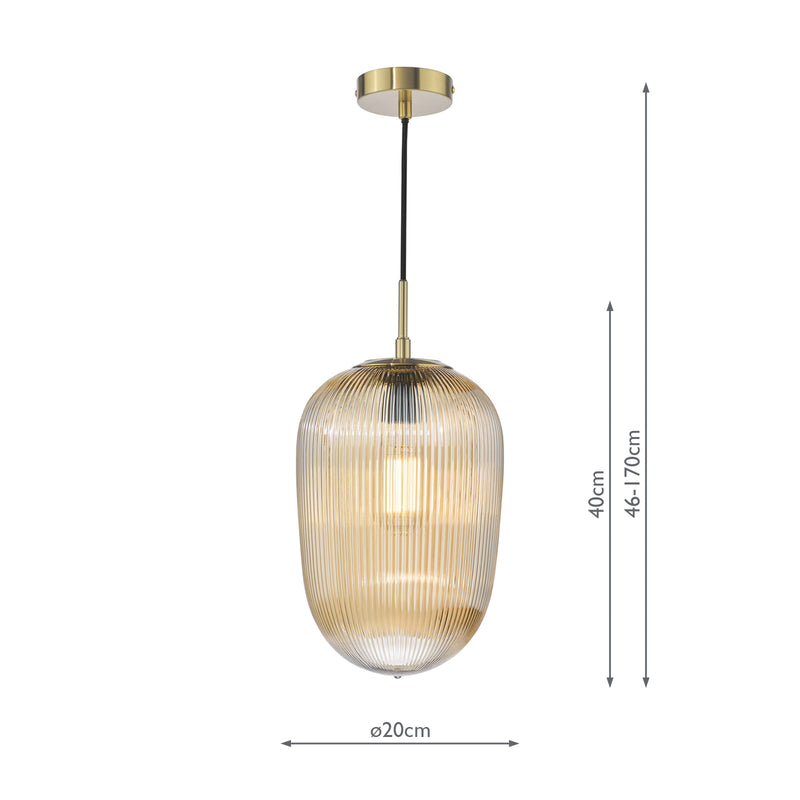 Dar Lighting Abrielle Pendant Brushed Bronze and Amber Ribbed Glass • ABR0106